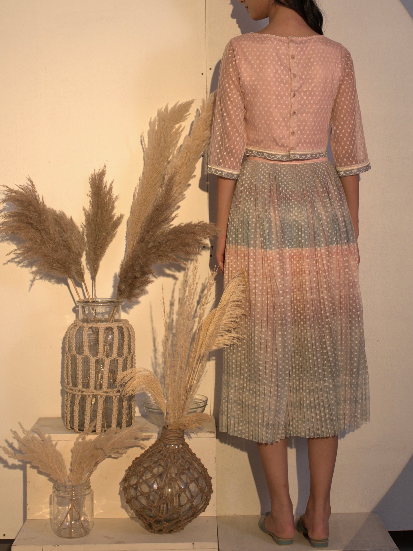 Print pleated dotted net skirt image 2