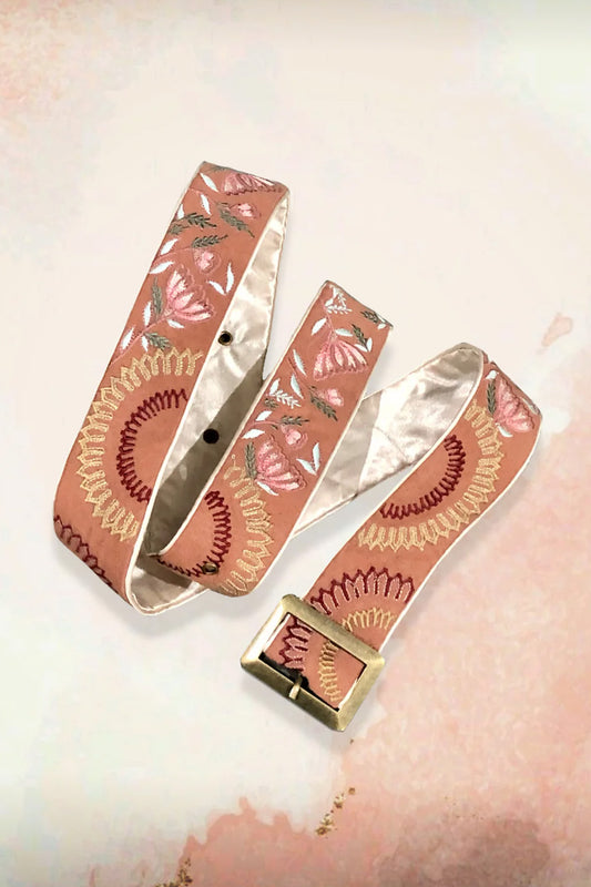 Floral embroidered belt.
