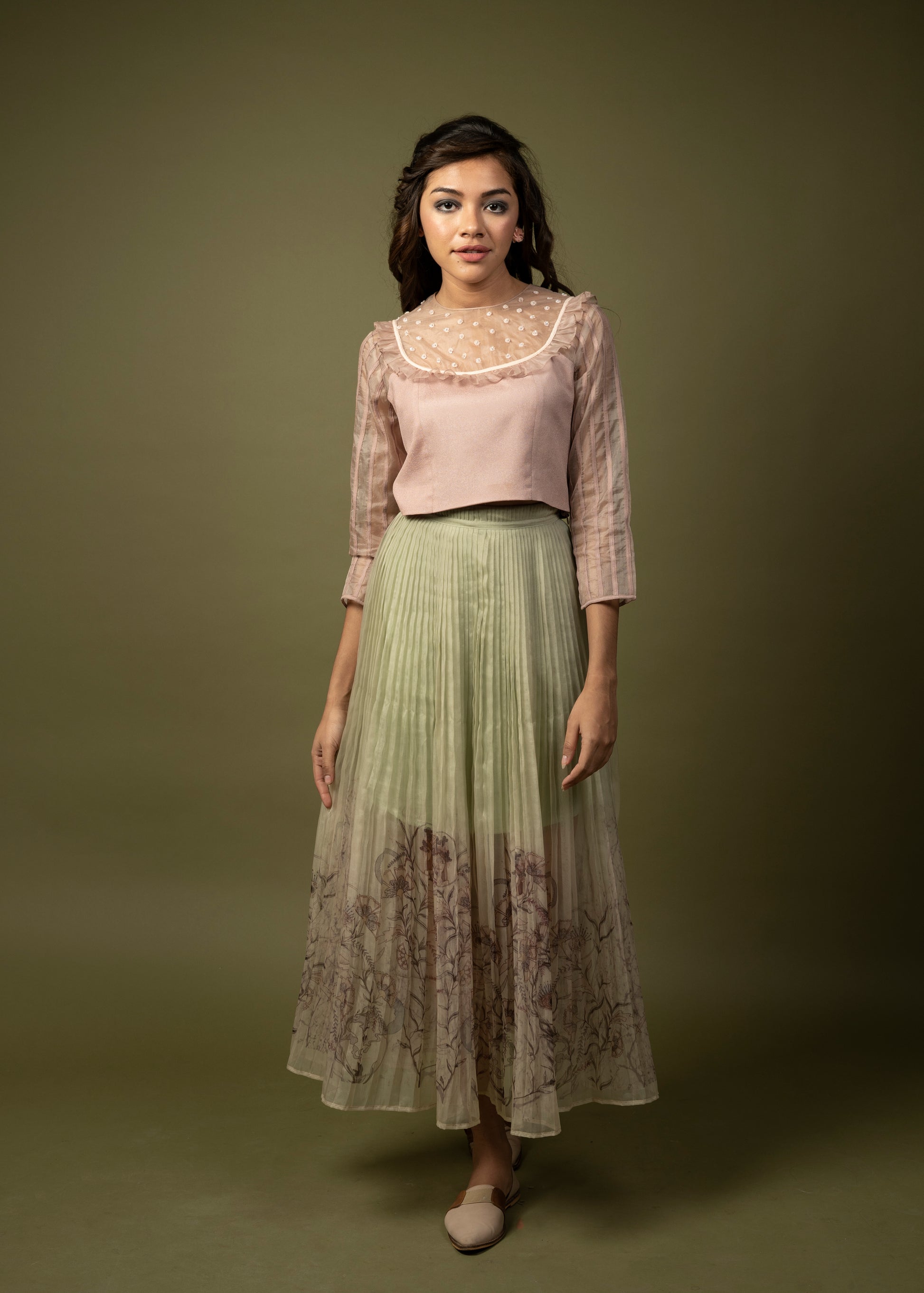 Printed organza skirt. (Green ombre) image 4