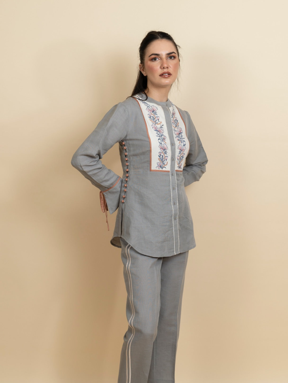 Floral embroidered tunic with pants. image 2