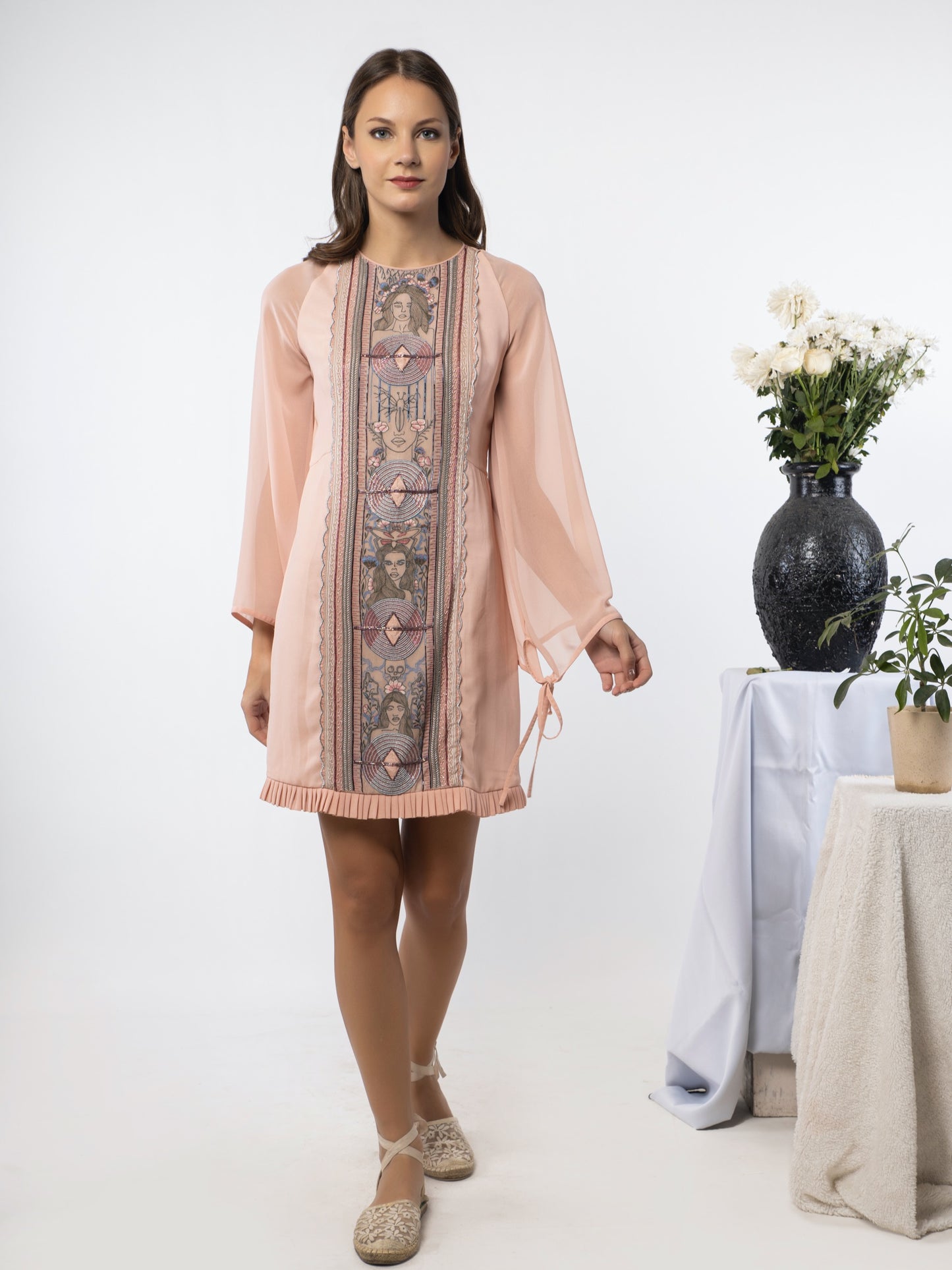 Front embroidered georgette dress. image 0