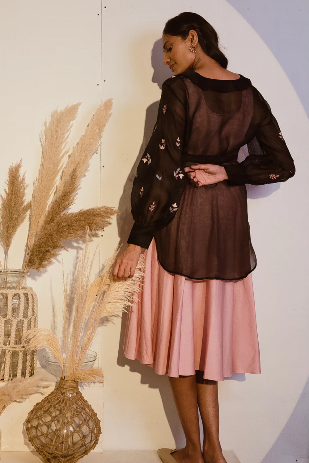 Black organza shirt with pink dress