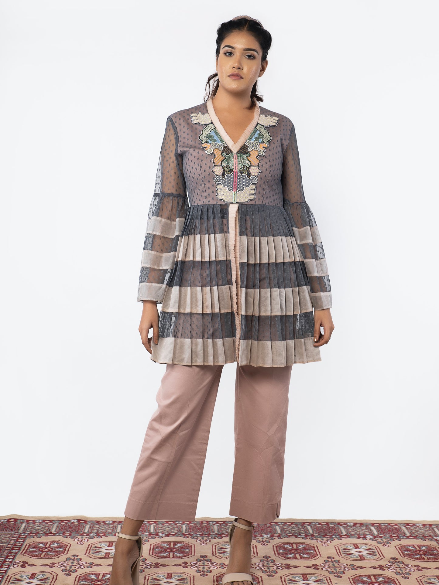 Blue patchwork tunic with straight fit pants image 0