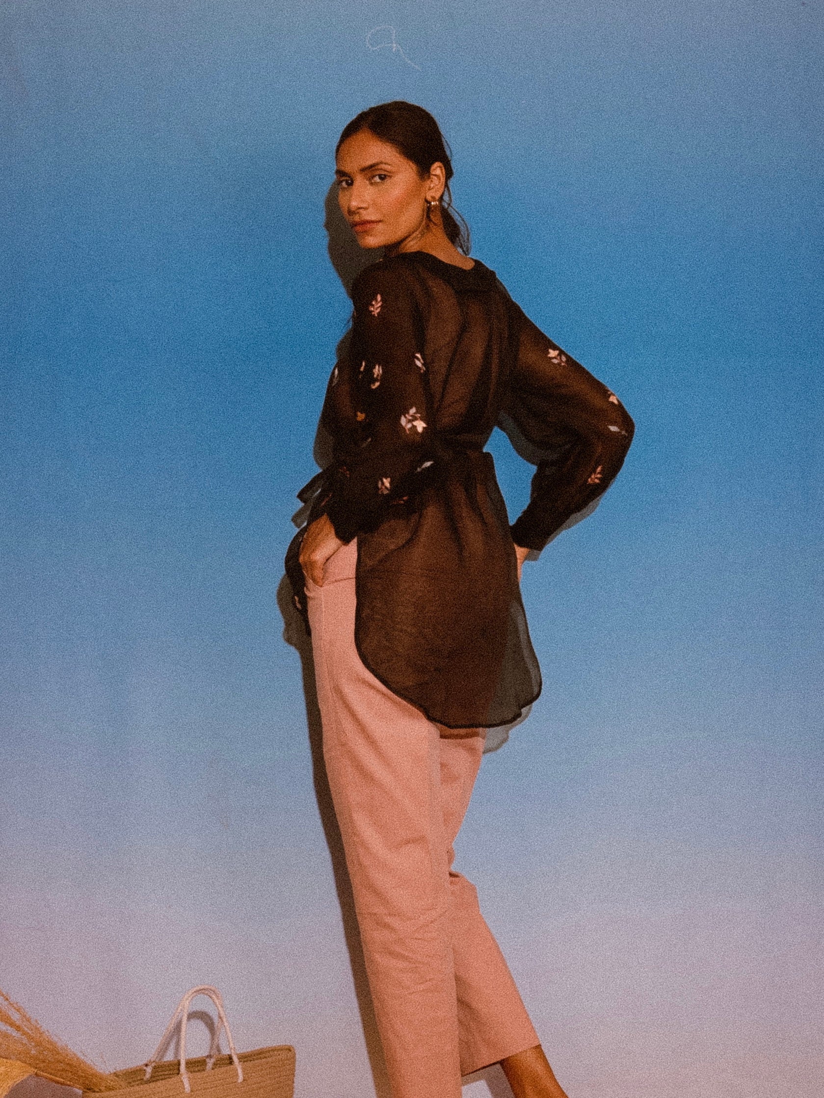 Black Organza shirt with rose gold pants image 3