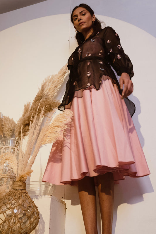 Black organza shirt with pink dress image 0