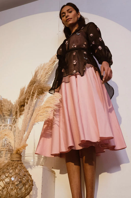 Black organza shirt with pink dress