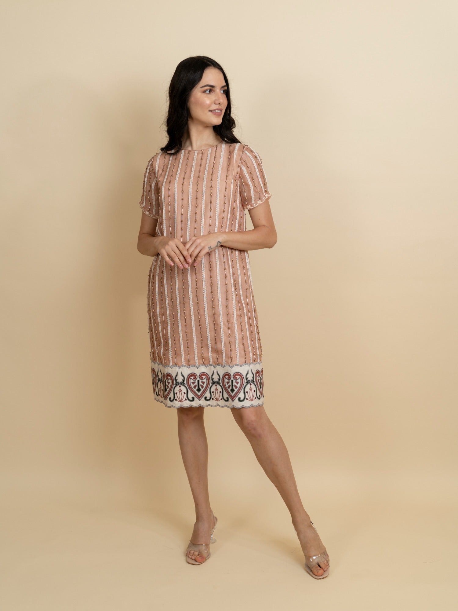 Galaxy embroidered knee length dress with sleeves. image 2