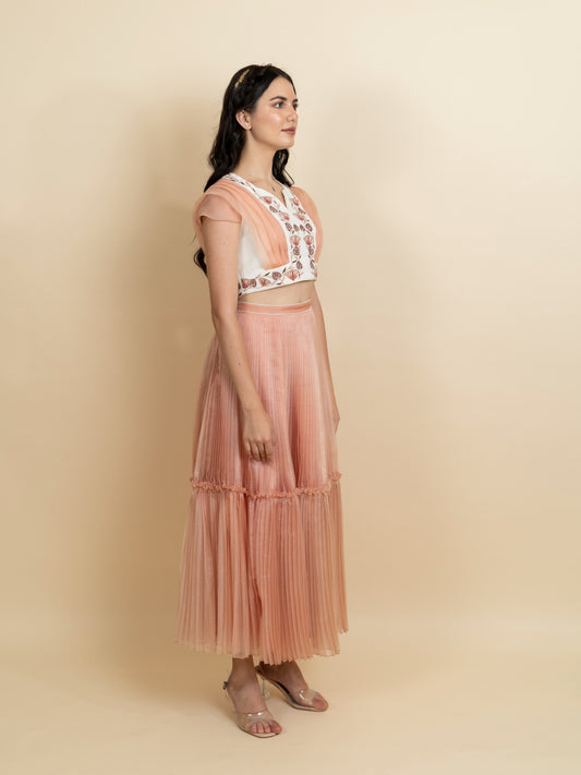 Embroidered top with pleated skirt set. image 1