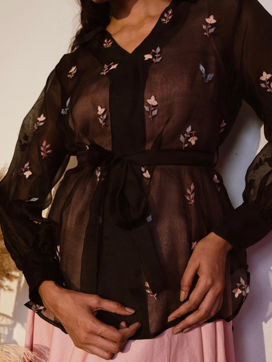 Black floral organza shirt image 0