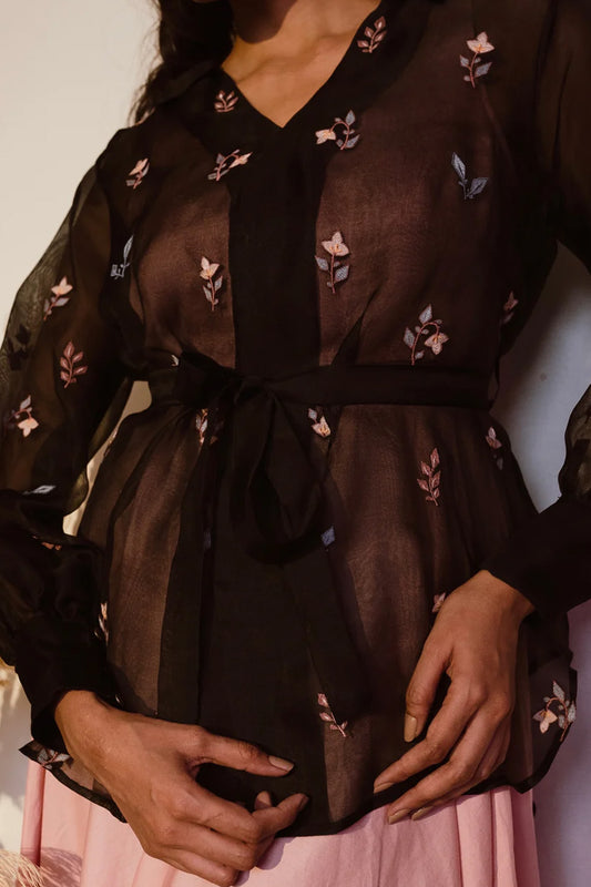 Black floral organza shirt