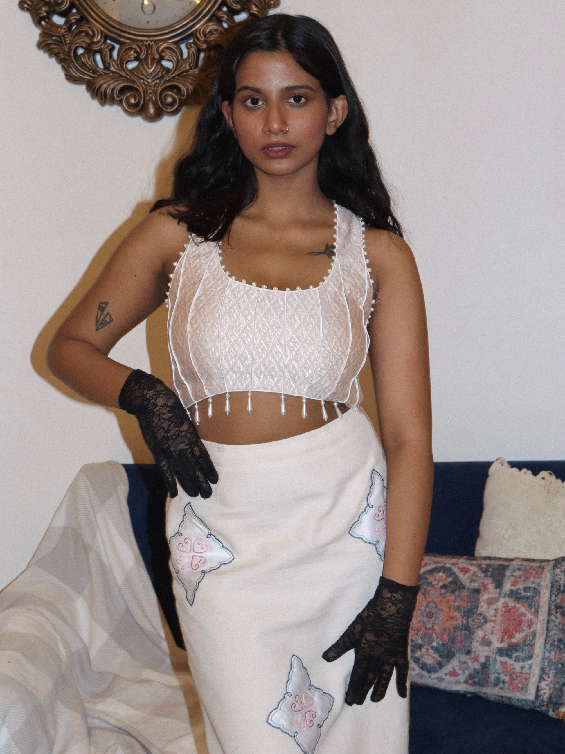 Corset top paired with embroiderd skirt image 2