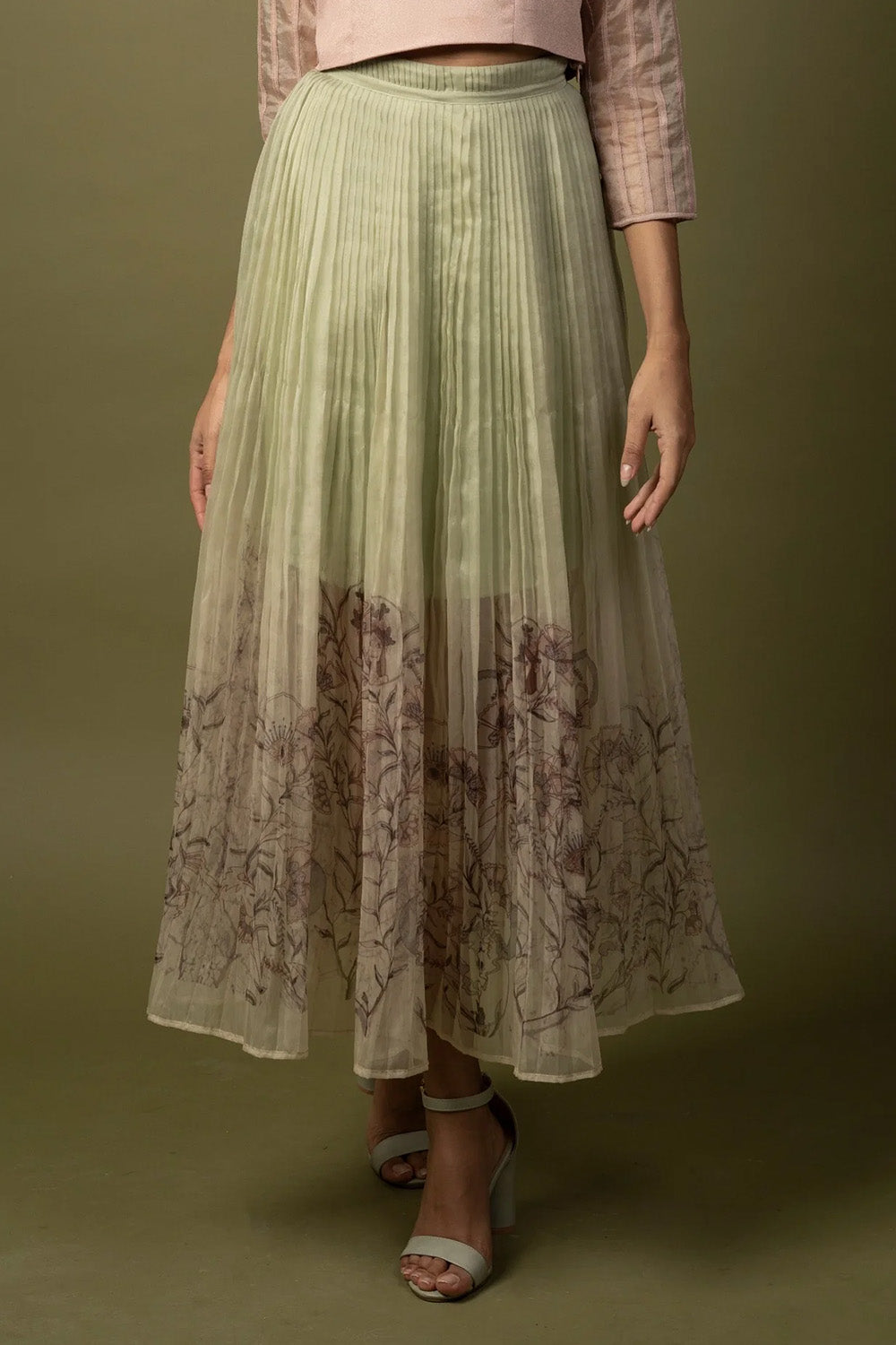 Printed organza skirt. (Green ombre)