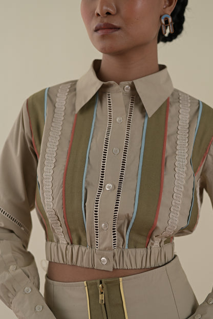 Stripe crop shirt image 4