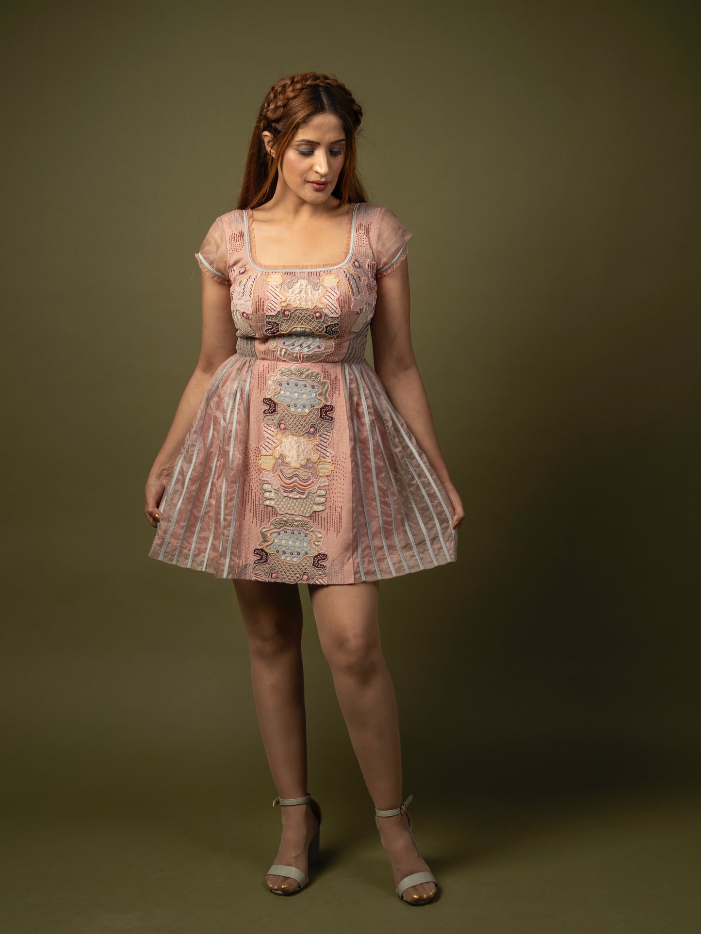 Patchwork embroidered skater dress. image 2