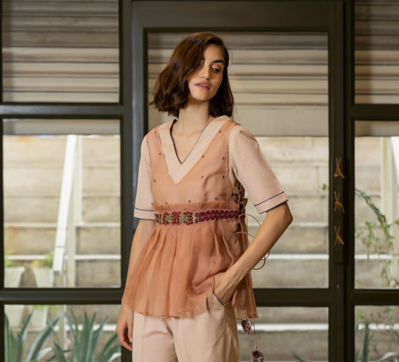 Three piece set with an embroidered organza over-top. image 3