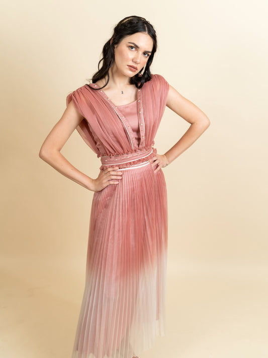 Draped organza top with skirt. (Blush pink) image 0