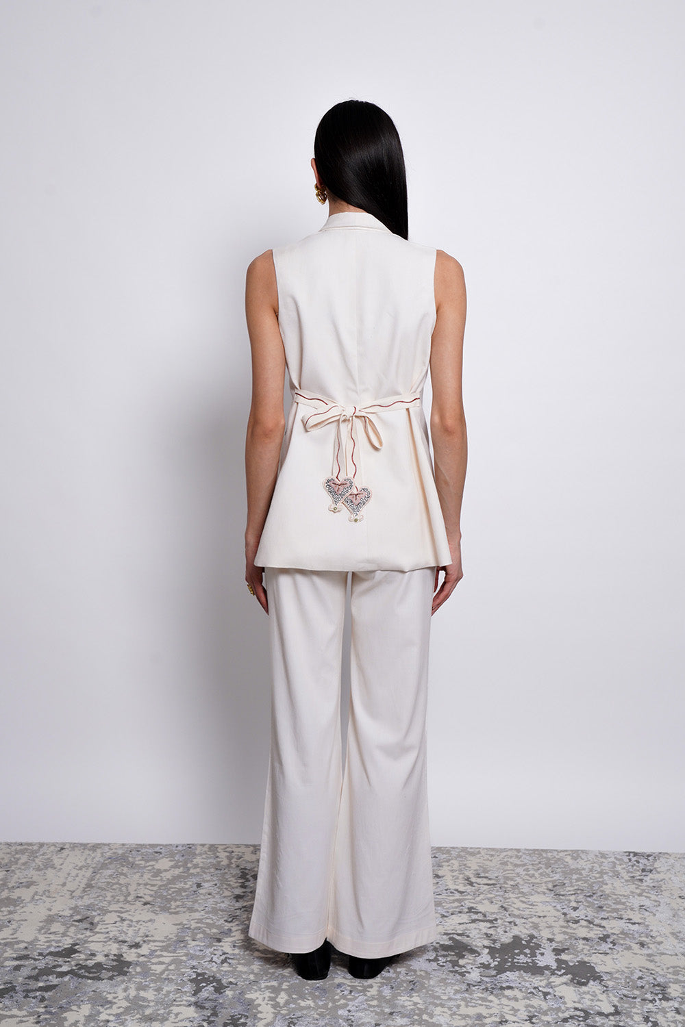 Ivory Embroidered Cotton Tencel Pants