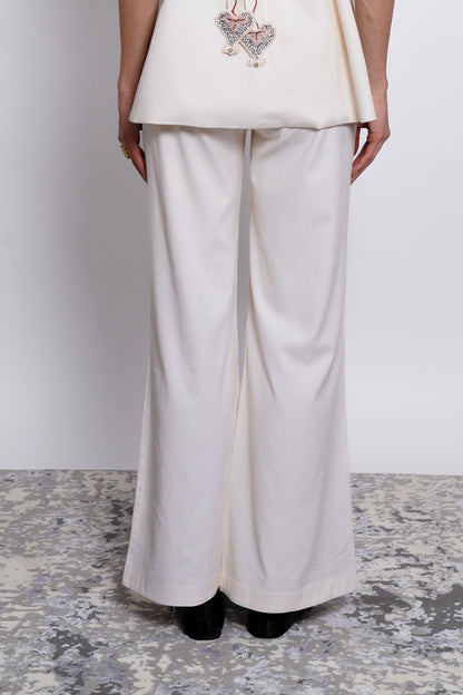 Ivory Embroidered Cotton Tencel Pants