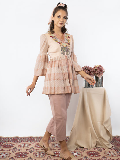 Pink patchwork tunic with straight fit pant image 0