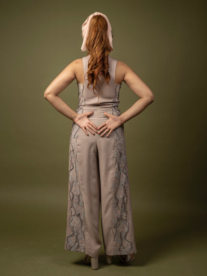 Gray embroidered jumpsuit. image 1