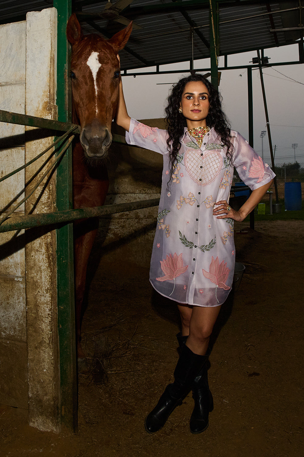 Cream Meadow Organza Shirt Dress