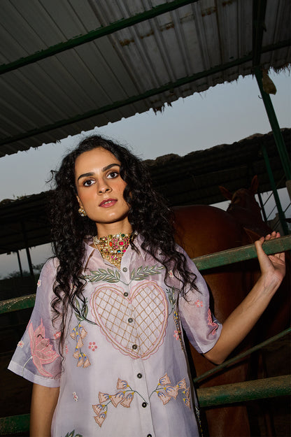 Cream Meadow Organza Shirt Dress