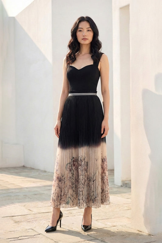 Black ombré pleated skirt