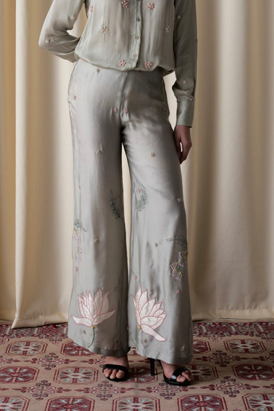 Sage lotus satin pants
