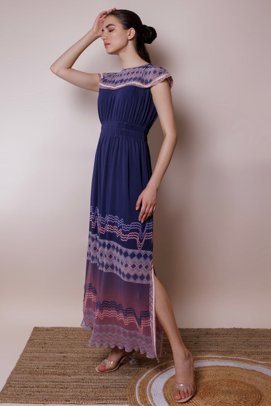 Narrow pleated long dress image 1