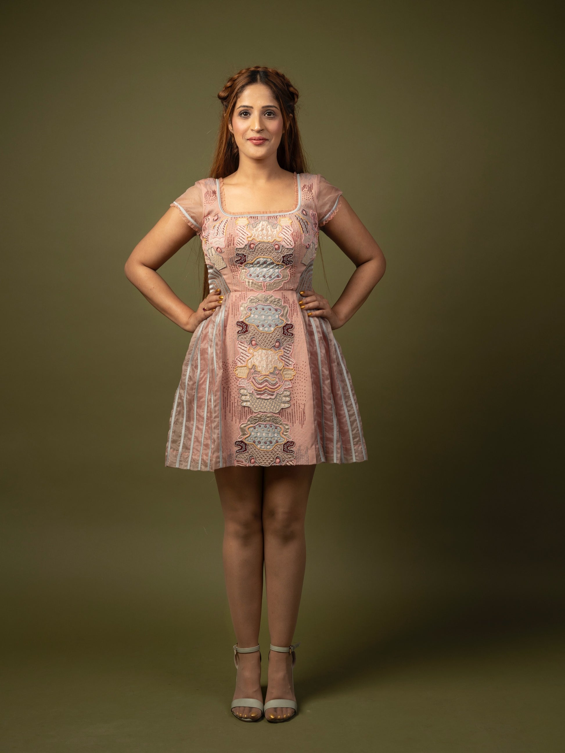 Patchwork embroidered skater dress. image 1