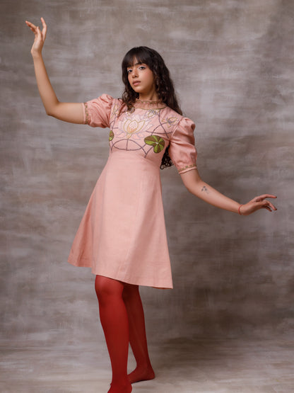 Lotus embroidered pink dress. image 4