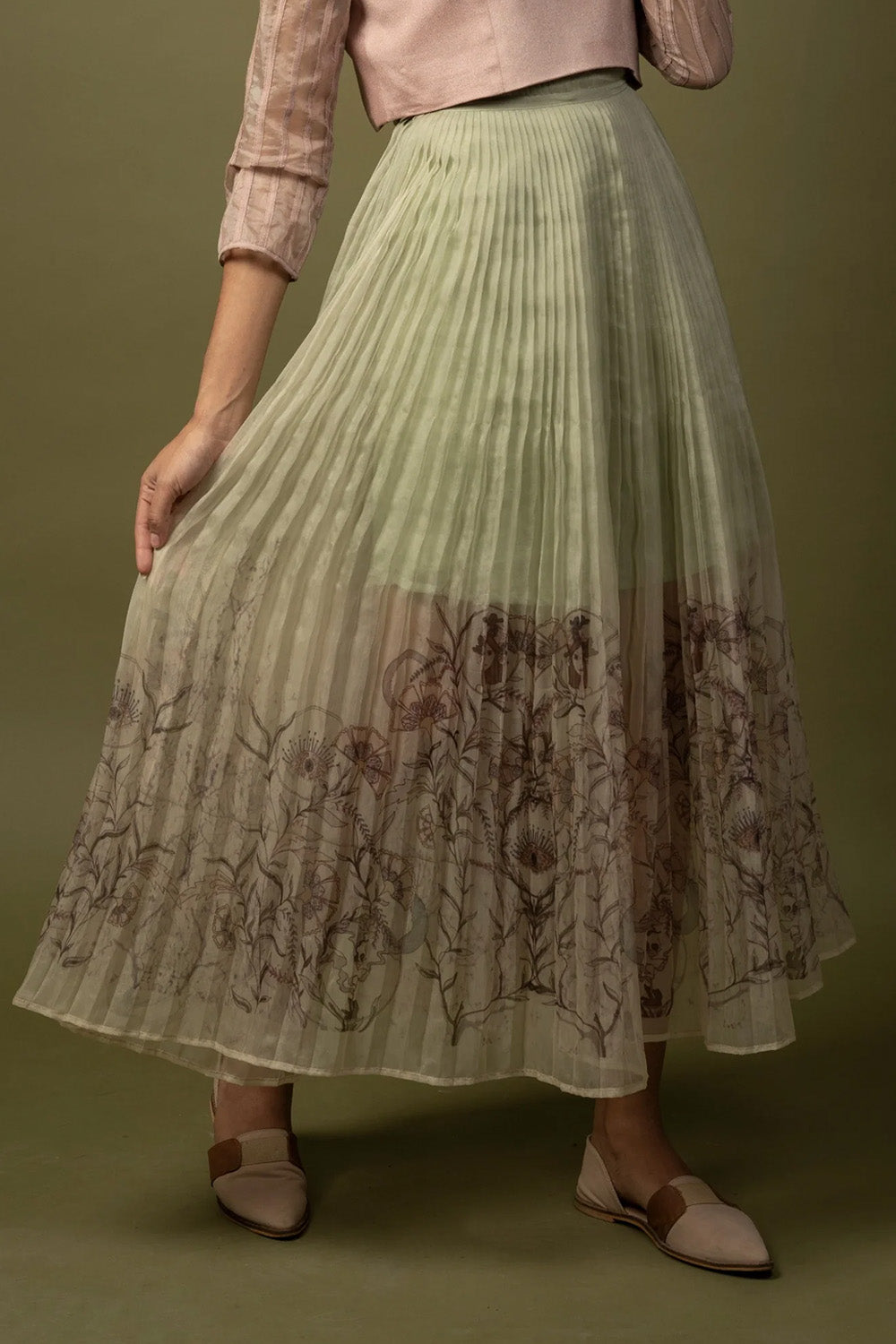 Printed organza skirt. (Green ombre)