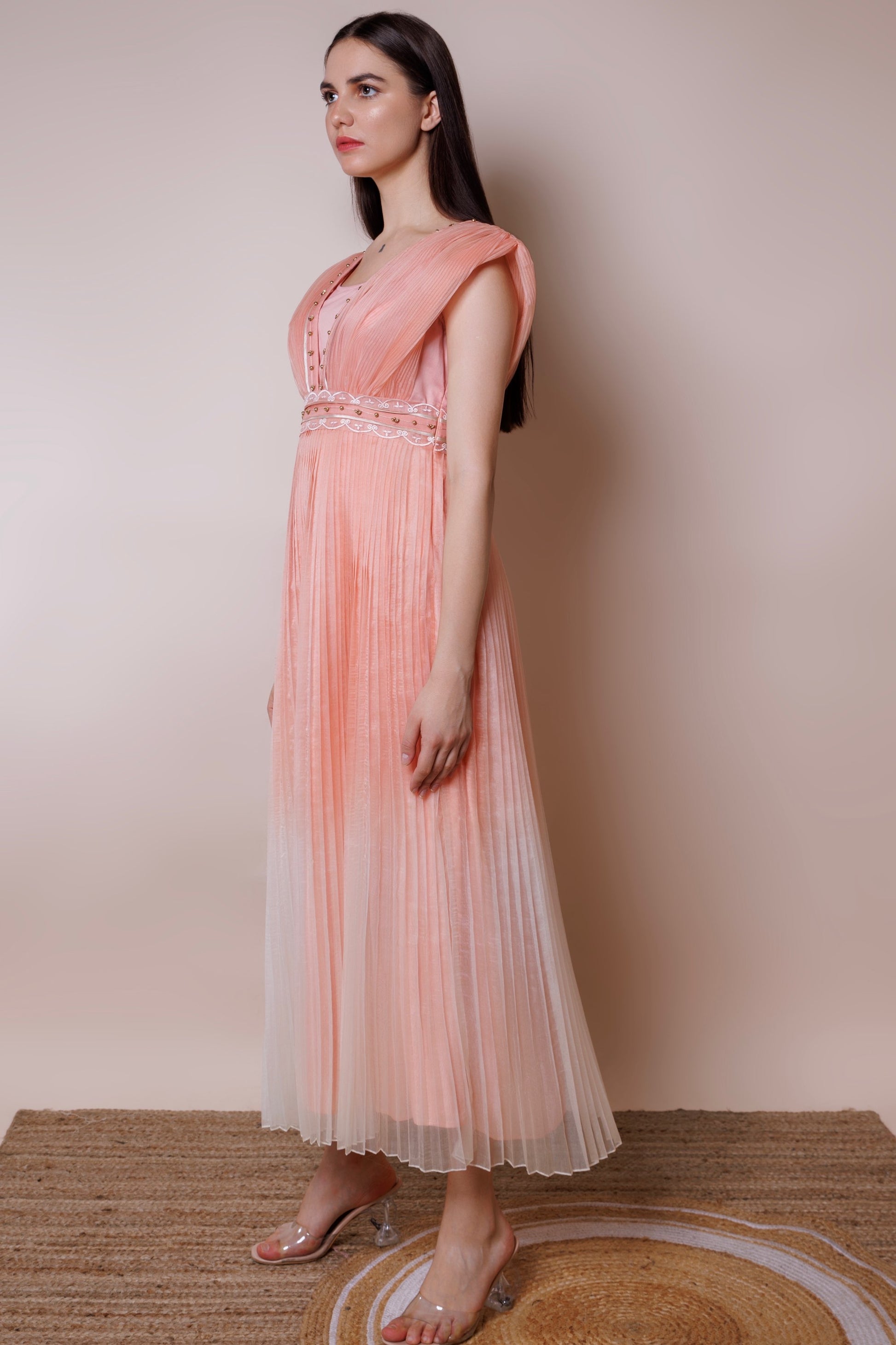 Salmon monochrome drape dress image 0