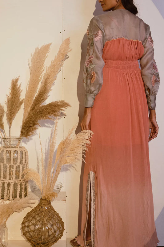 Narrow pleated orange dress