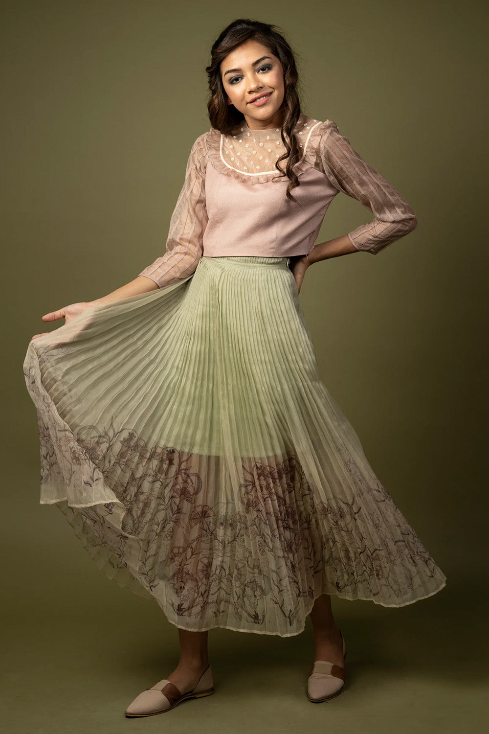 Printed organza skirt. (Green ombre)