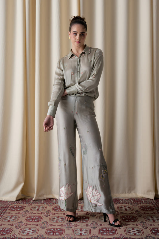 Sage lotus satin pants