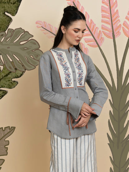 Floral embroidered top with pants. image 1