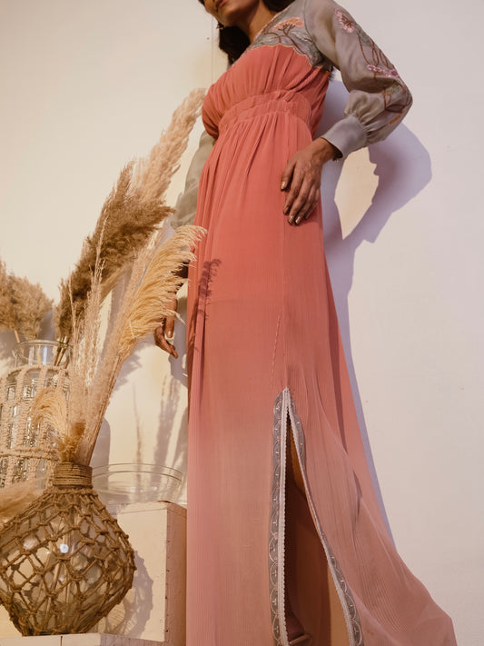 Narrow pleated orange dress image 1
