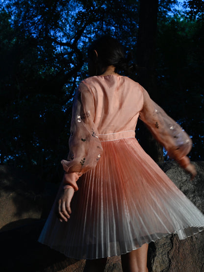 Peach floral embroidered skater dress. image 5