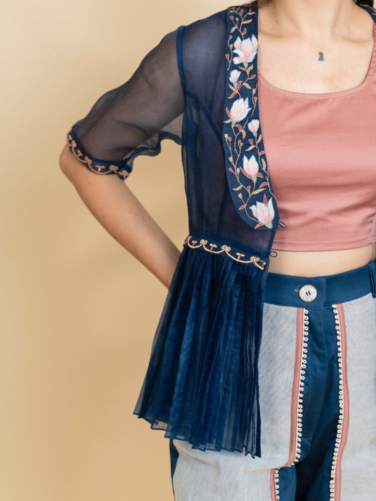 Blue floral embroidered organza blazzer image 1