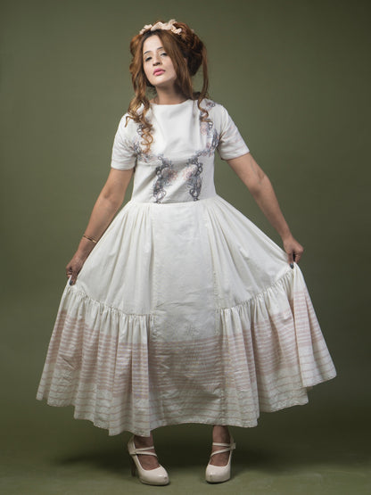 Floral embroidered calf length dress. image 1