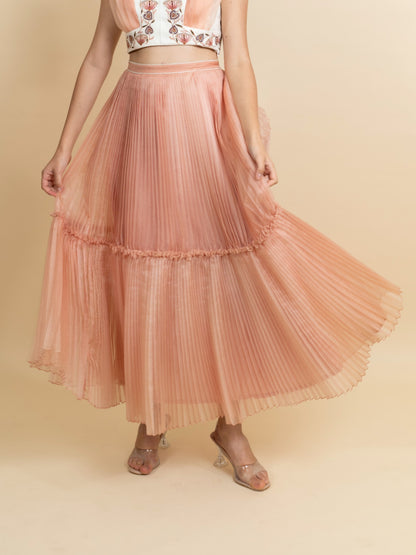 Double layered pleated organza skirt. (Peach) image 1