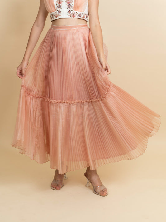 Double layered pleated organza skirt. (Peach) image 1