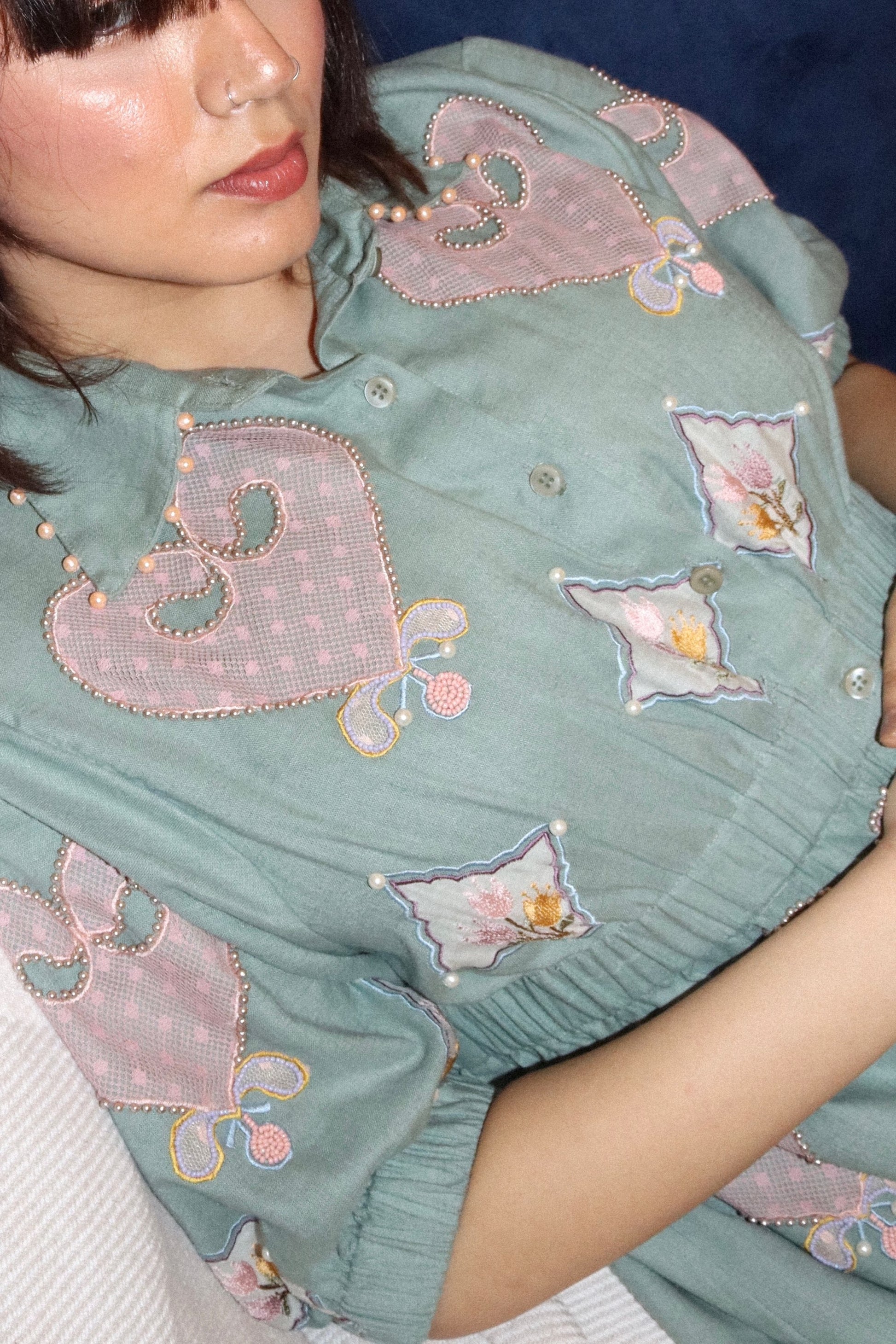 Sage green linen shirt dress image 2
