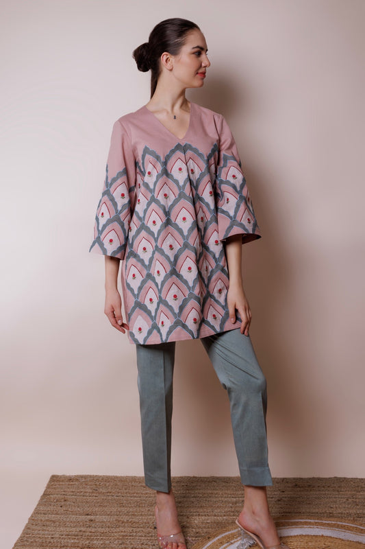 Pink patch work tunic & pants image 1