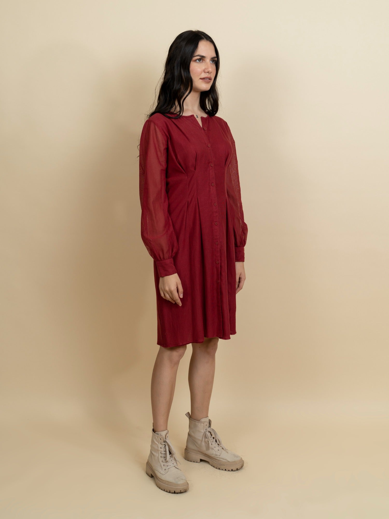 Cotton fishnet red dress. image 1
