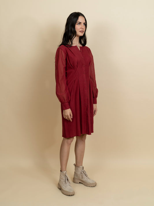 Cotton fishnet red dress. image 1