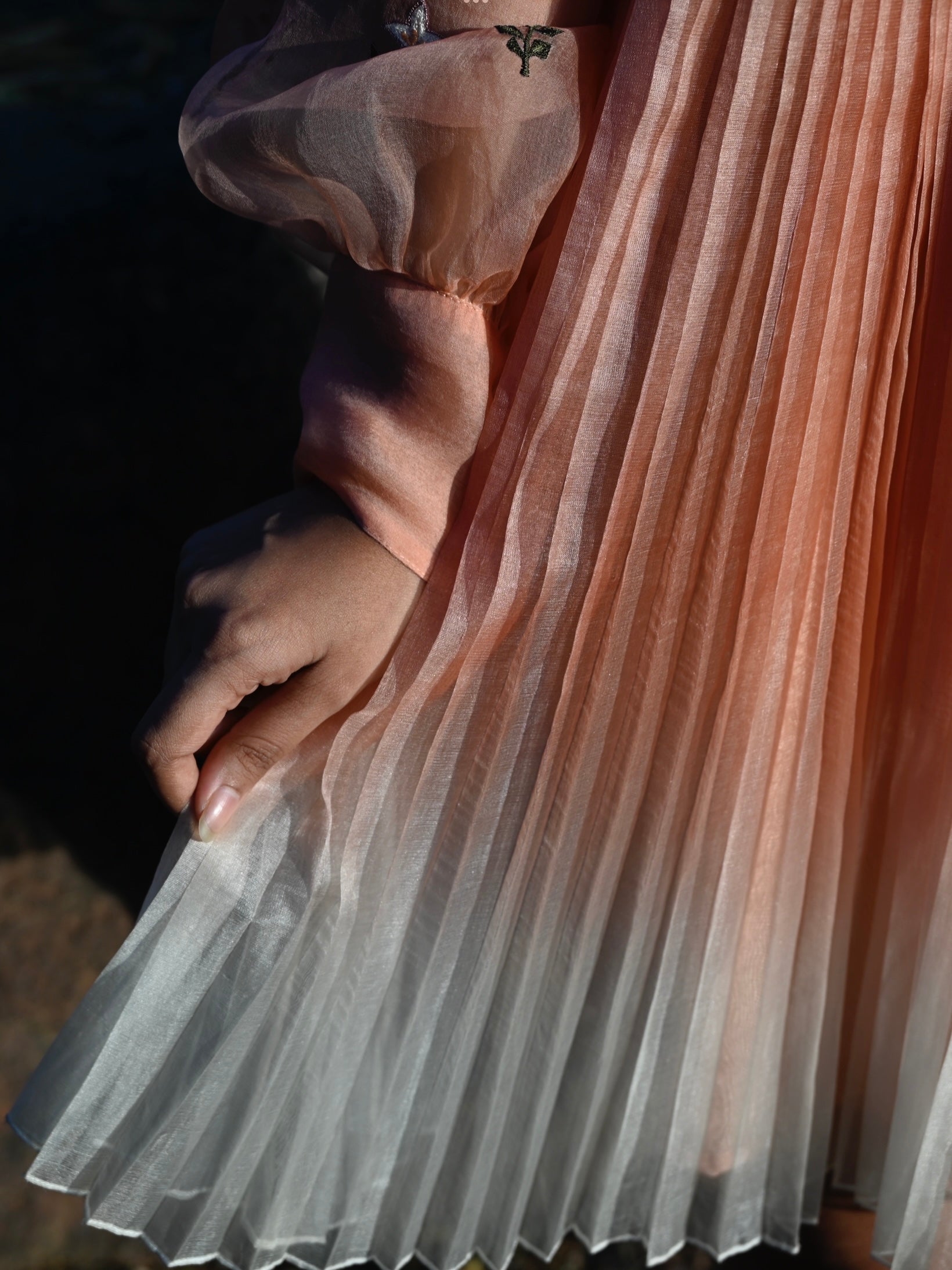 Peach floral embroidered skater dress. image 4