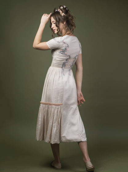 Floral embroidered calf length dress. image 4