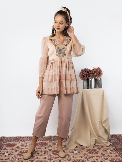 Pink patchwork tunic with straight fit pant image 1